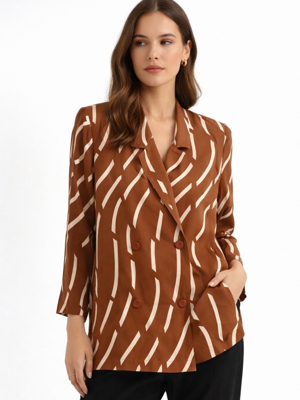 Vintage Brown Abstract Print Blazer Soft Tailored Maggy Boutique Size 14